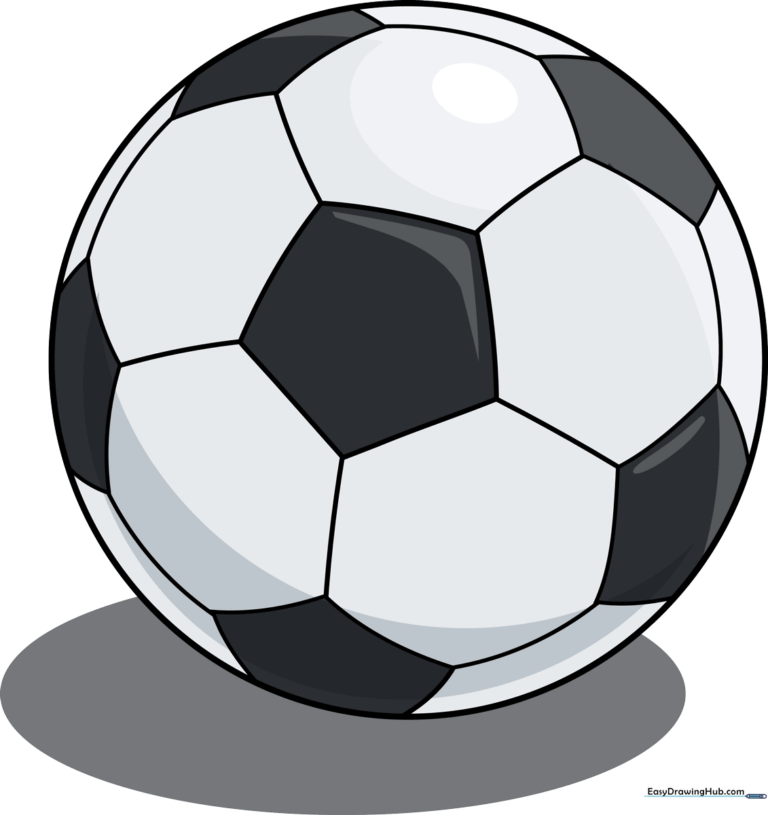 A vibrant, finished drawing of a classic black and white soccer ball on a clean background.