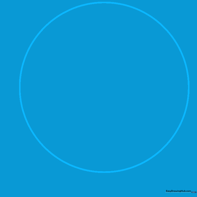 A light pencil sketch of a large circle on white paper, serving as the base for a soccer ball drawing.