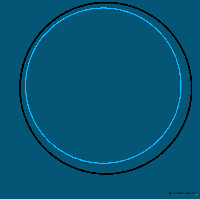A smaller circle drawn inside the larger circle to guide the placement of the soccer ball panels.