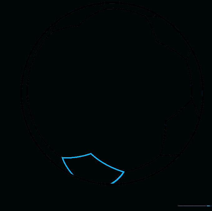 A fourth pentagon panel added to the soccer ball drawing.
