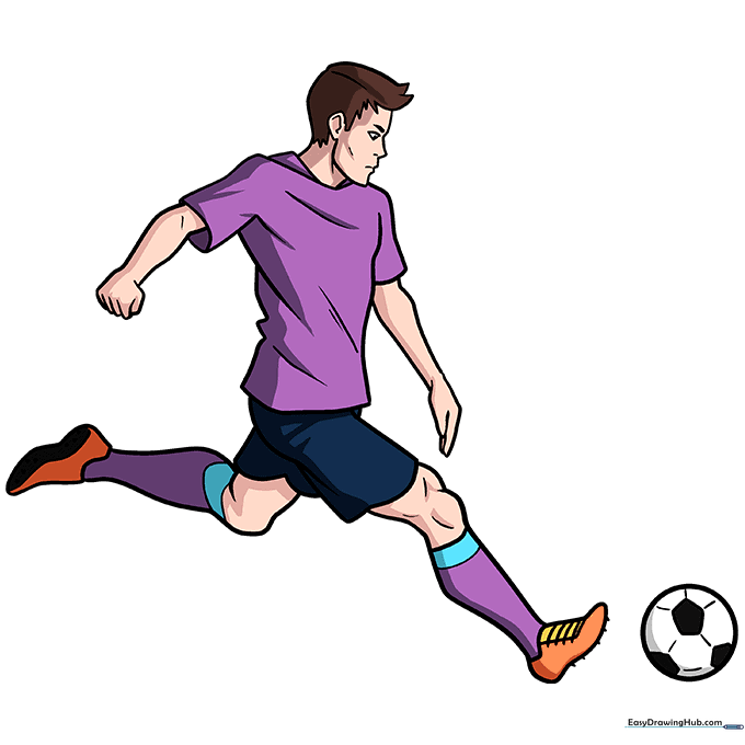 A fully colored cartoon soccer player standing with a soccer ball.