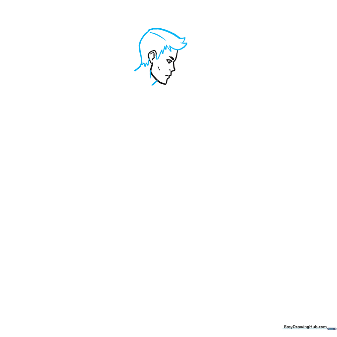 Drawing the neck and spiky hair outline for the soccer player character.