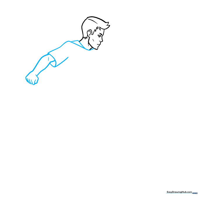 Outlining the soccer player's jersey collar, sleeve, and arm position.
