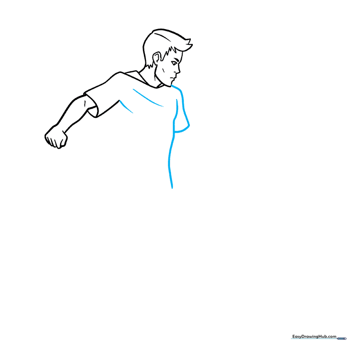 Sketching the torso and fabric folds of the soccer jersey.