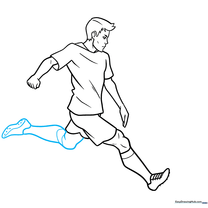 Adding the second leg and cleat to complete the player's stance.