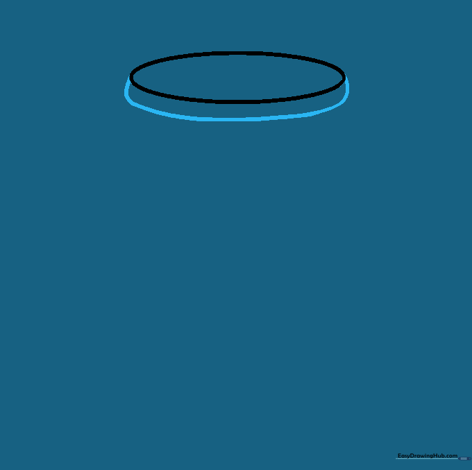 A pencil sketch showing the top oval with a curved line added to create the rim thickness.