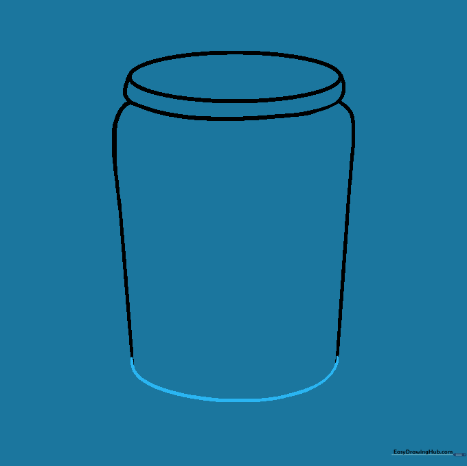 A pencil sketch showing the bottom of the soda can being closed with a curved line.
