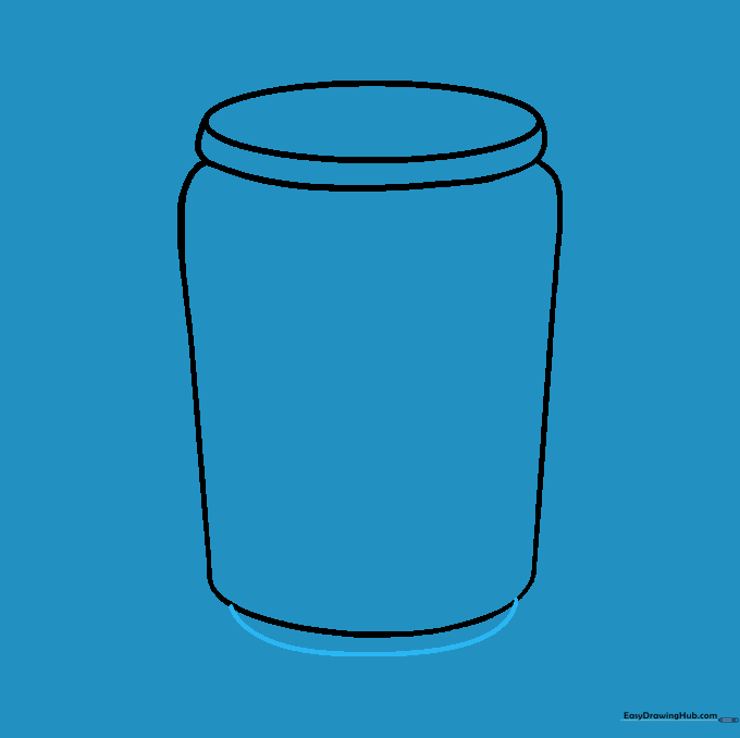A pencil sketch showing the addition of a bottom ridge detail to the soda can.