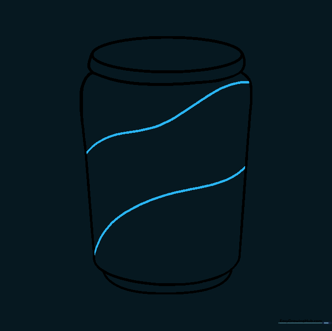 A pencil sketch showing two wavy lines drawn across the middle of the soda can.