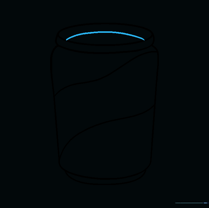 A pencil sketch showing the refined top rim of the soda can.