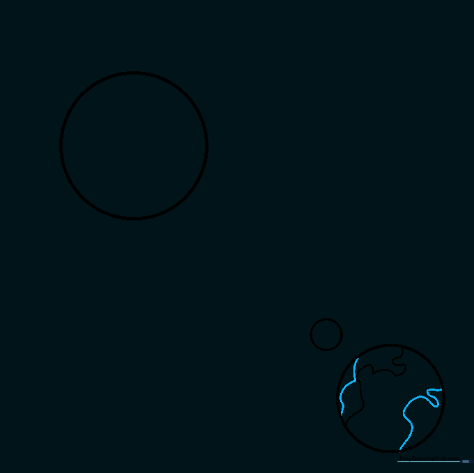 Detailed continent outlines sketched onto the Earth circle.