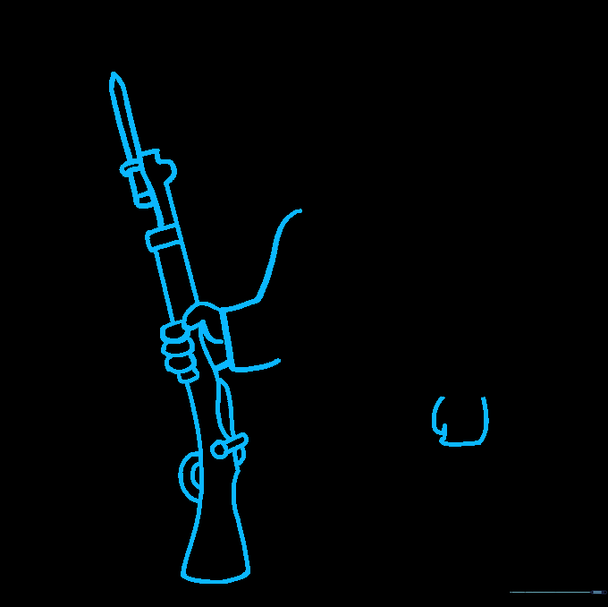 Detailed sketch of soldier arms, hands, and rifle with bayonet.