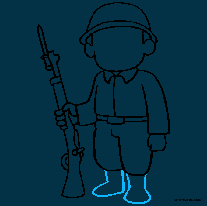 Adding the shape of the boots to the bottom of the soldier's legs.