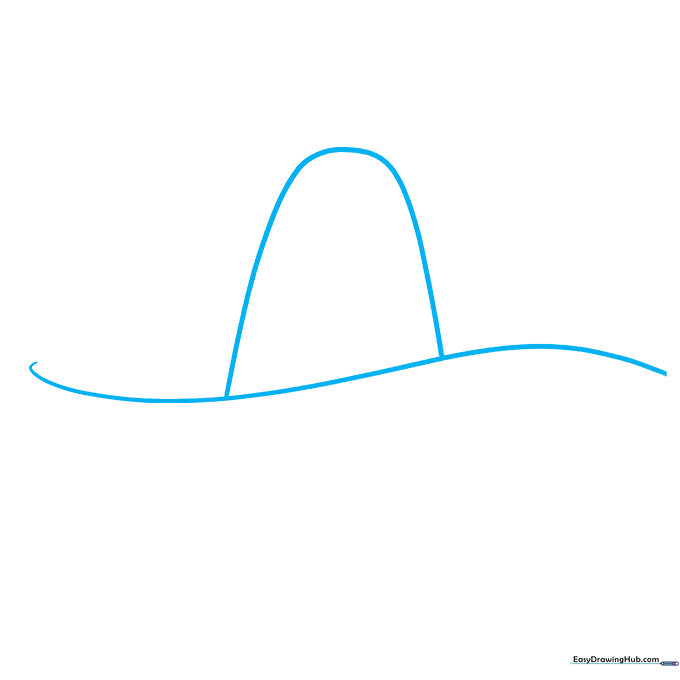Pencil sketch showing the initial wavy brim line and U-shaped crown of a sombrero.