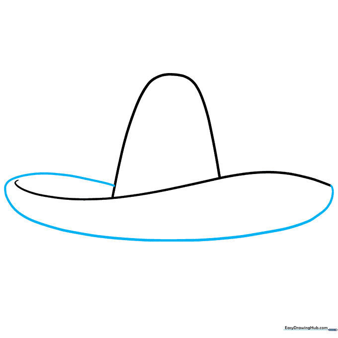 Drawing the underside of the sombrero brim with a curved line connecting to the crown.