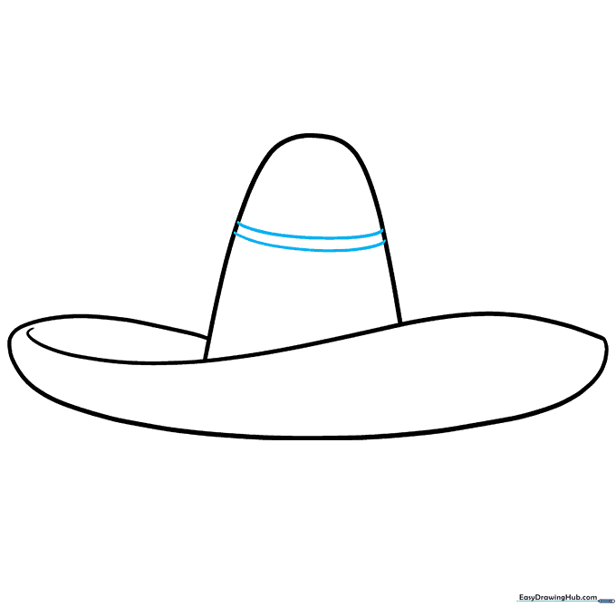 Adding two parallel curved lines across the sombrero crown to create a decorative band.