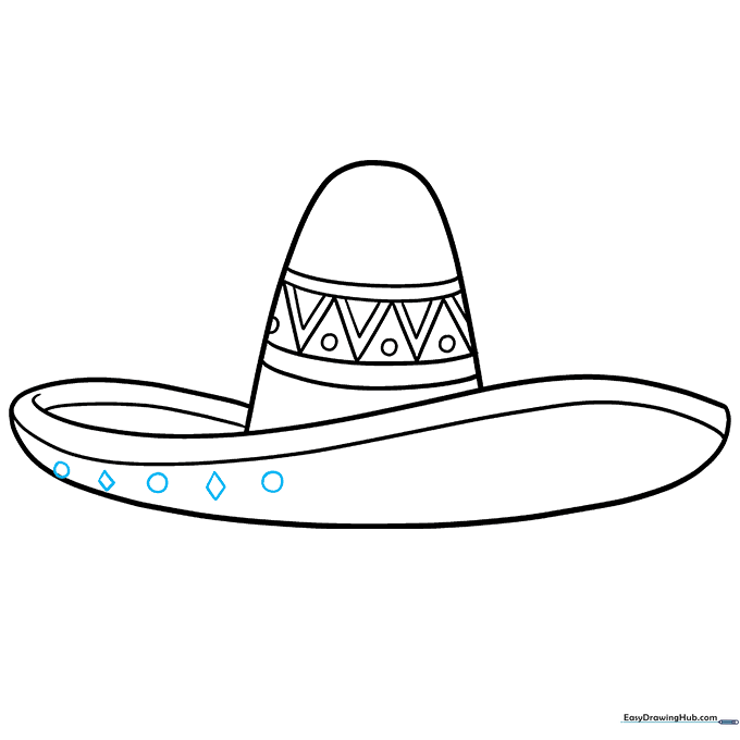 Adding a decorative pattern of circles and diamonds to the sombrero brim.