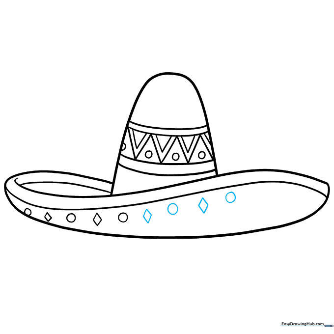 Continuing the circle and diamond pattern along the entire brim of the hat.