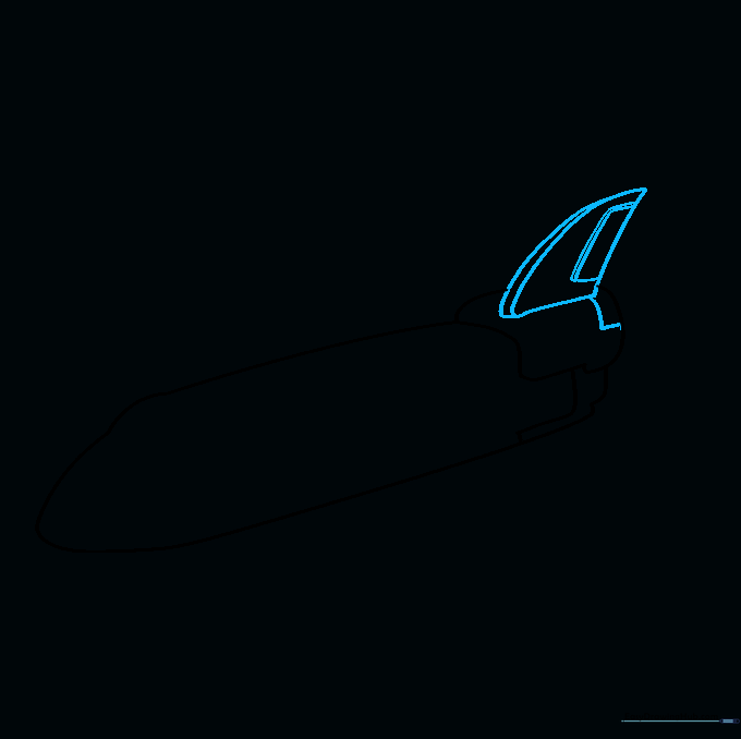 Sketching the vertical stabilizer and rudder on top of the fuel tank