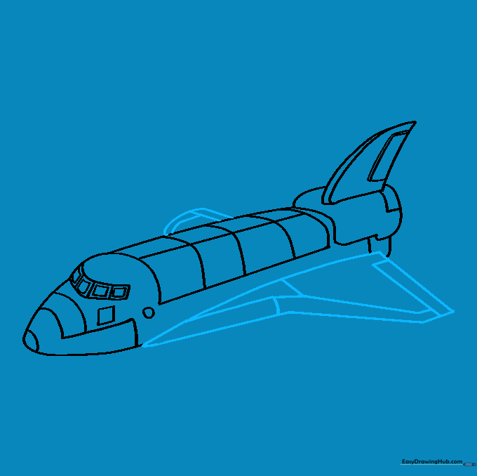 Drawing the triangular wings and elevons on the sides of the shuttle