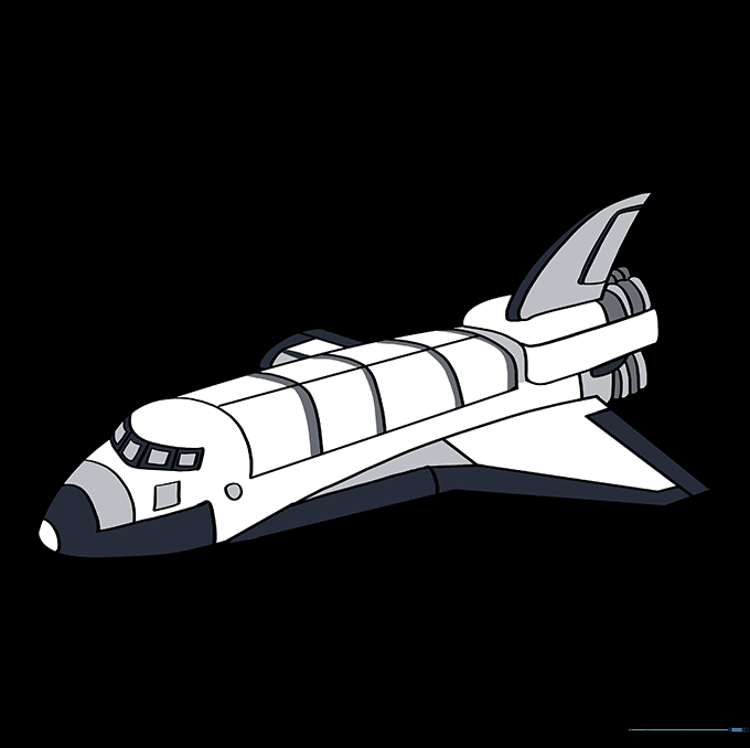 The completed space shuttle drawing, ready for coloring