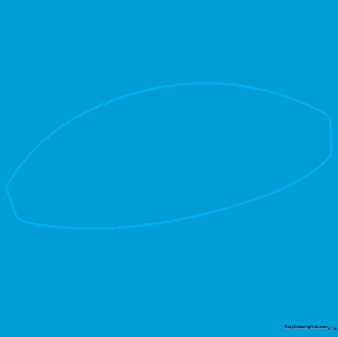 Sketching the main oval body of a flying saucer using two curved lines.