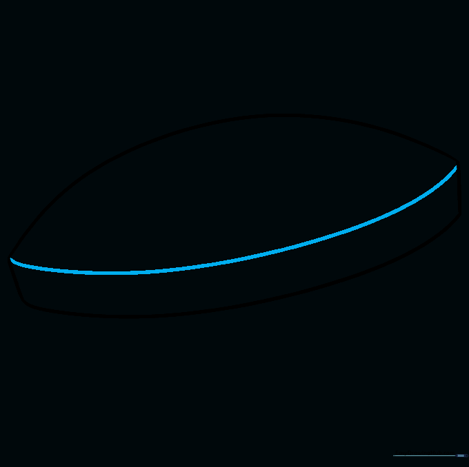 Drawing a curved line across the top to define the spaceship's upper hull.