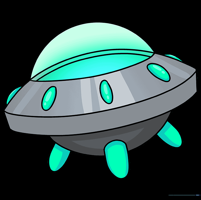 A fully colored and detailed cartoon spaceship drawing.