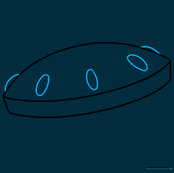 Adding circular light details along the center of the spaceship hull.