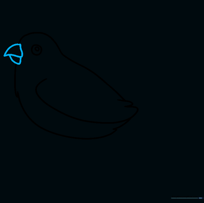 Drawing the sparrow's triangular beak using simple curved lines.