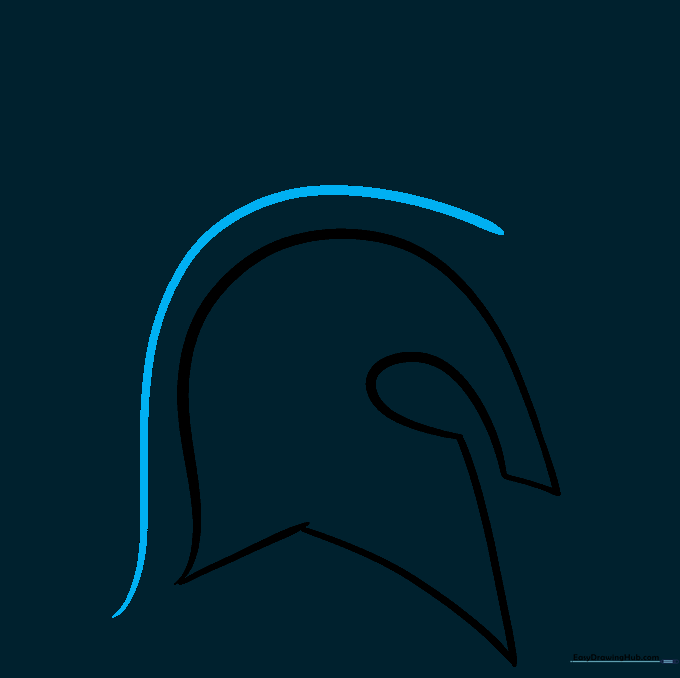 A long curved line drawn above the helmet dome to outline the crest area.