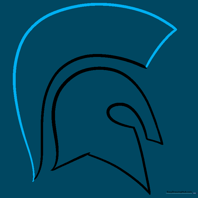 The crest shape is closed off with a large curve connecting to the back of the helmet.