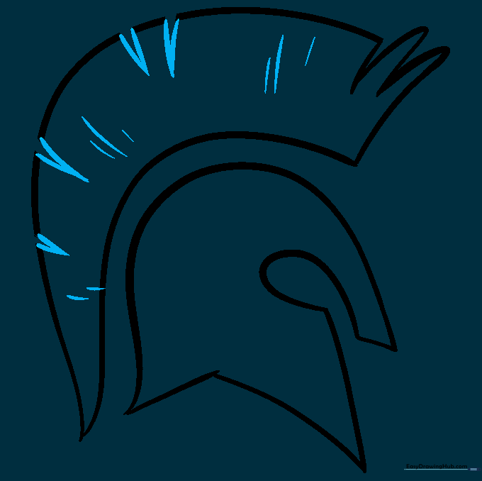 V-shaped lines and additional curved strokes added to the plume for depth.