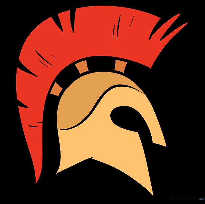 A fully colored Spartan helmet with metallic tones and a vibrant plume.