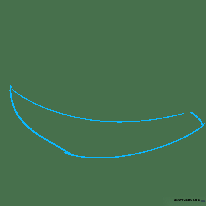 Pencil sketch showing the long, curved base of a speed boat hull.