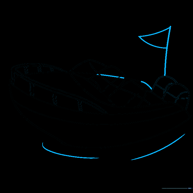 Adding a flag to the boat and wavy lines in the water for motion.