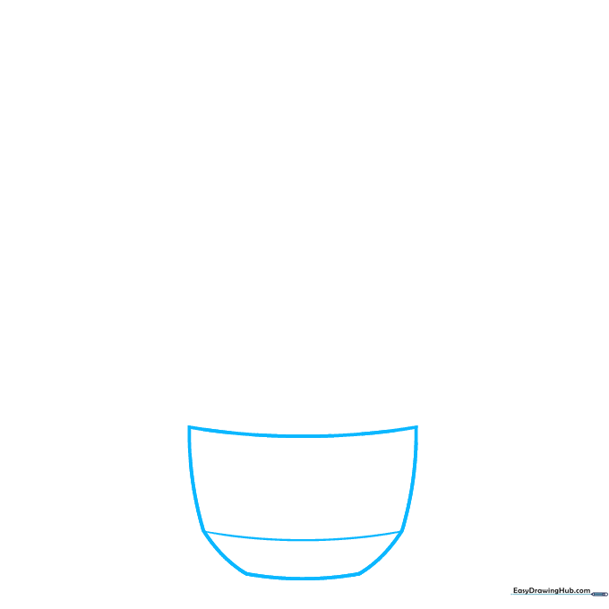 A simple trapezoid shape representing the base of a plant pot drawn on white paper.