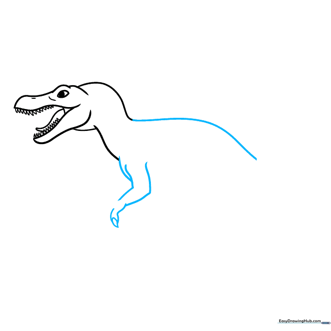 Drawing the back, chest, and first clawed arm of the Spinosaurus.
