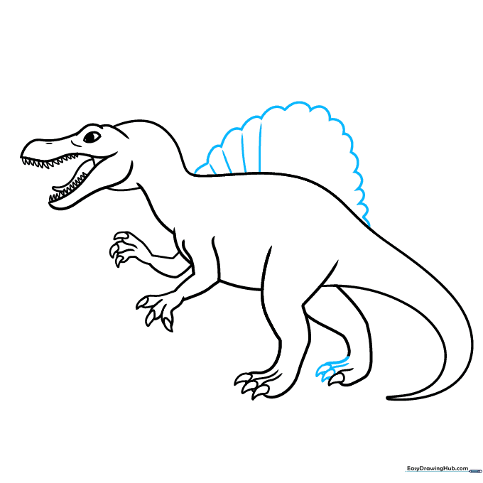 Adding the distinctive sail and spine details to the dinosaur's back.