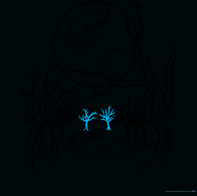 The completed line art of the spooky forest.