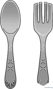 A vibrant, finished illustration of a spoon and fork side-by-side.