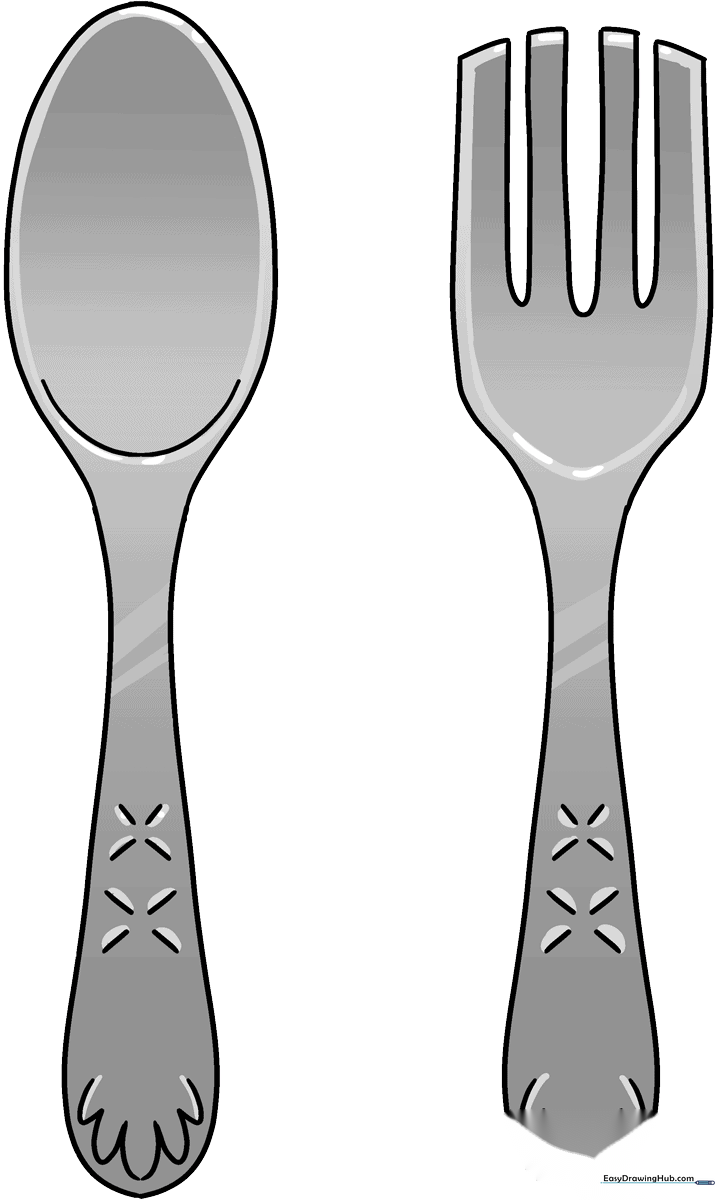 A vibrant, finished illustration of a spoon and fork side-by-side.