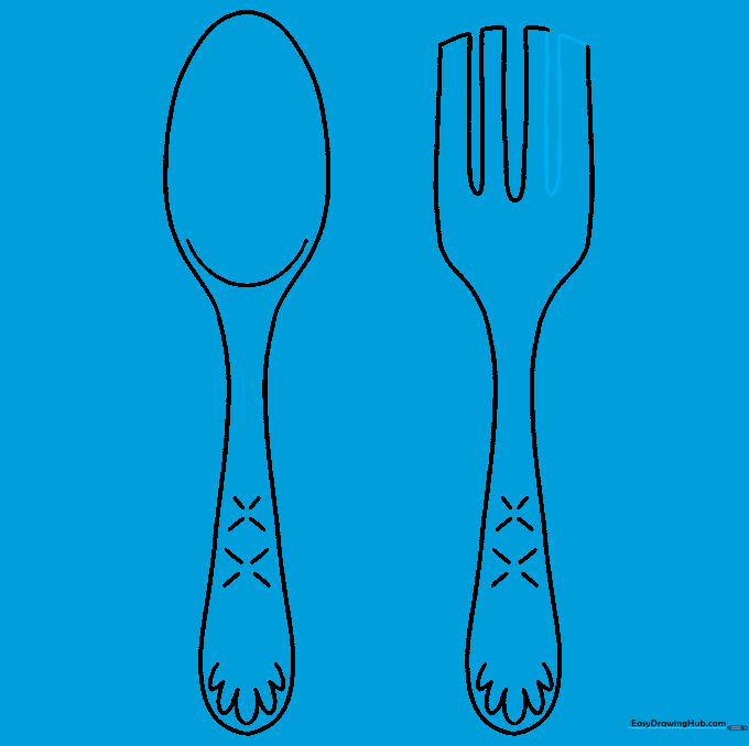 The completed outline of a fork with all tines finished.