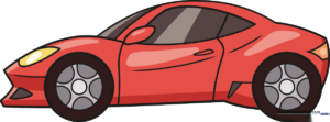 A vibrant, finished drawing of a red sports car, showcasing the final result of the tutorial.