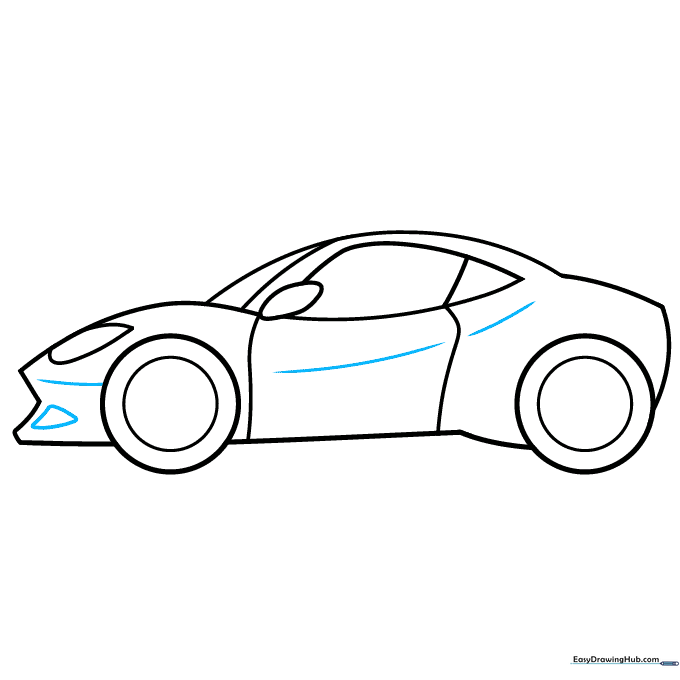 Adding contour lines to the car's body and a triangular detail to the bumper.