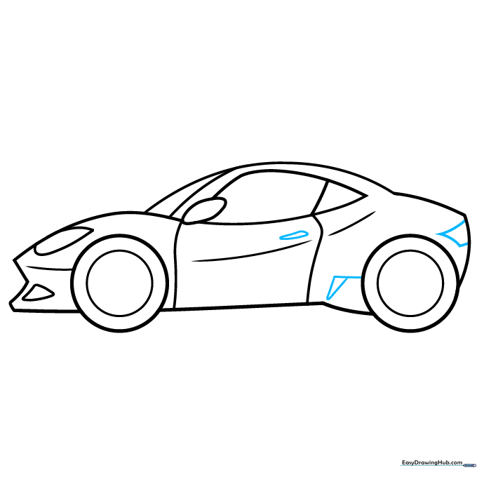 Adding the door handle and the rear taillight to the car's design.