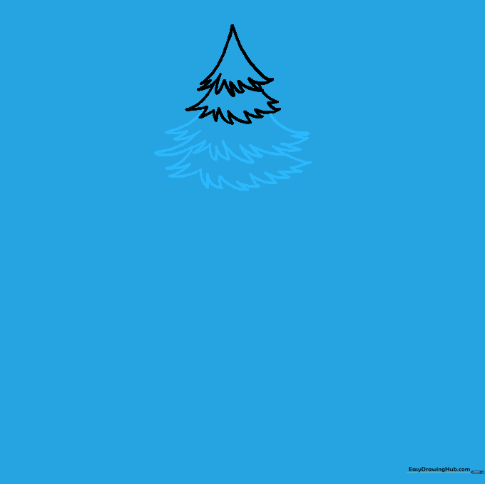 Two additional layers of spruce branches added to the tree structure.