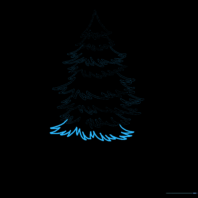 Adding a small, final branch layer near the bottom of the spruce.