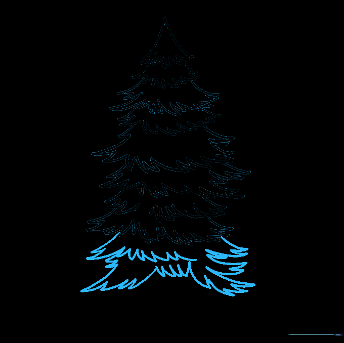 Drawing the final, wide bottom branches with a gap for the trunk.