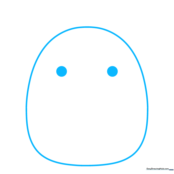 Pencil sketch of a large oval body with two circular eyes for a Squishmallow character.